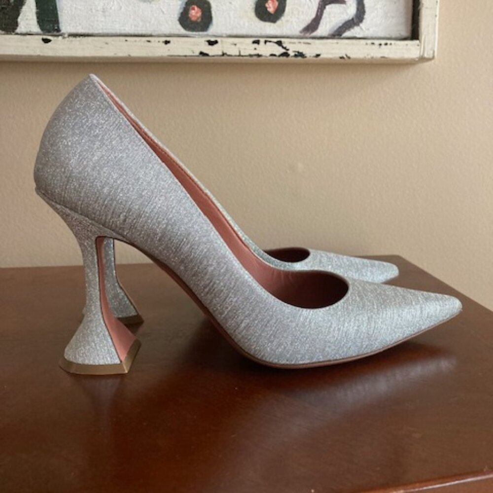 Amina Muaddi Ami Pumps Silver Glitter Size 8